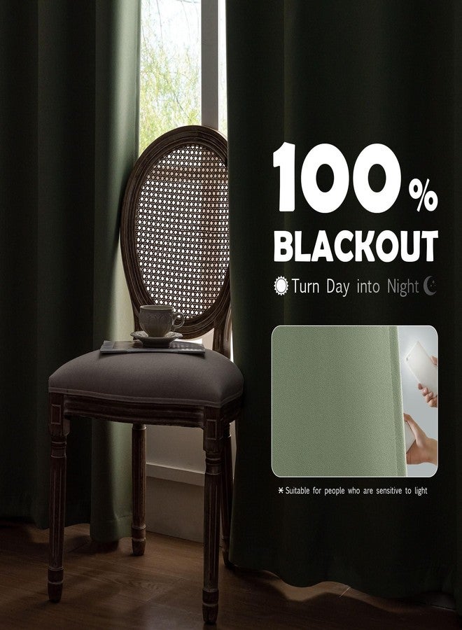 Beauoop 100% Blackout Curtains 84 Inch Long 2 Panels for Bedroom Living Room Green Linen Textured Room Darkening Thermal Insulated Soundproof Grommet Top Window Treatment Drapes,52x84, 2 Set - Image 3